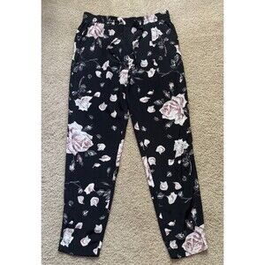 Joie Pants Womens Pull On Floral  Elastic Waist Pockets Silk Cream Black XS